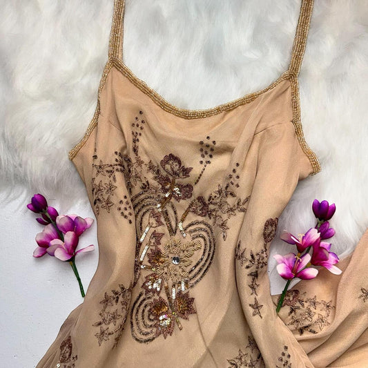 Vintage Sheath Formal Dresses, Spaghetti Strap Prom Dresses, Chiffon Beaded Evening Gowns ED04588