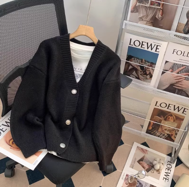 Korean style gentle V-neck loose outer wear knitted cardigan ED0458