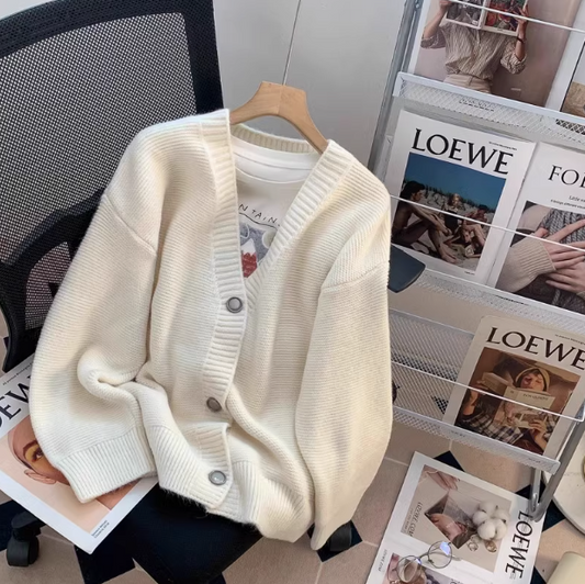 Korean style gentle V-neck loose outer wear knitted cardigan  ED0458