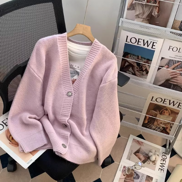 Korean style gentle V-neck loose outer wear knitted cardigan ED0458