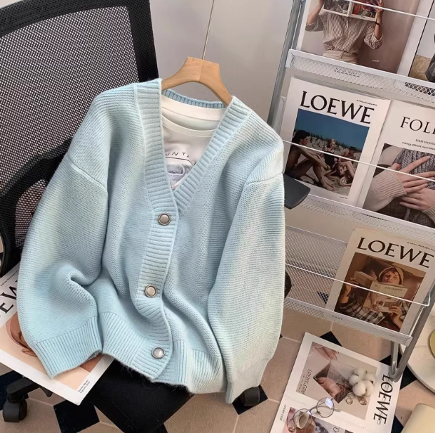 Korean style gentle V-neck loose outer wear knitted cardigan ED0458