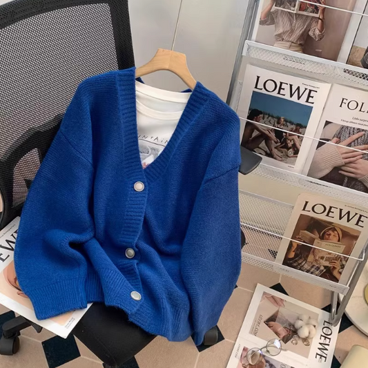 Korean style gentle V-neck loose outer wear knitted cardigan  ED0458
