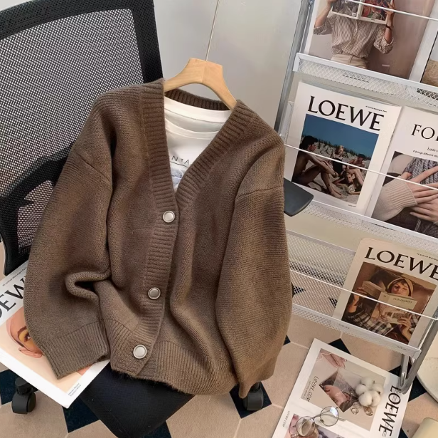 Korean style gentle V-neck loose outer wear knitted cardigan ED0458