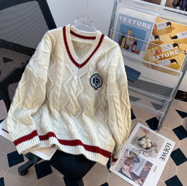 Damenpullover mit langen Ärmeln im Preppy-Stil ED0459