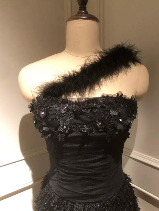 Gorgeous One Shoulder Sheath Homecoming Dresses Tulle Applique Short Prom Dresses Black Birthday Dresses ED04620