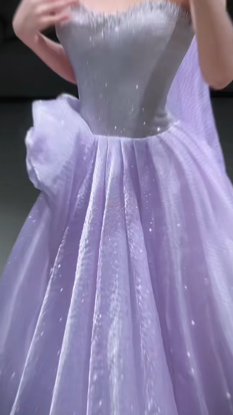 Glitter Strapless A-Line Long Prom Dresses Tulle Purple Sweet 16 Dresses ED04674