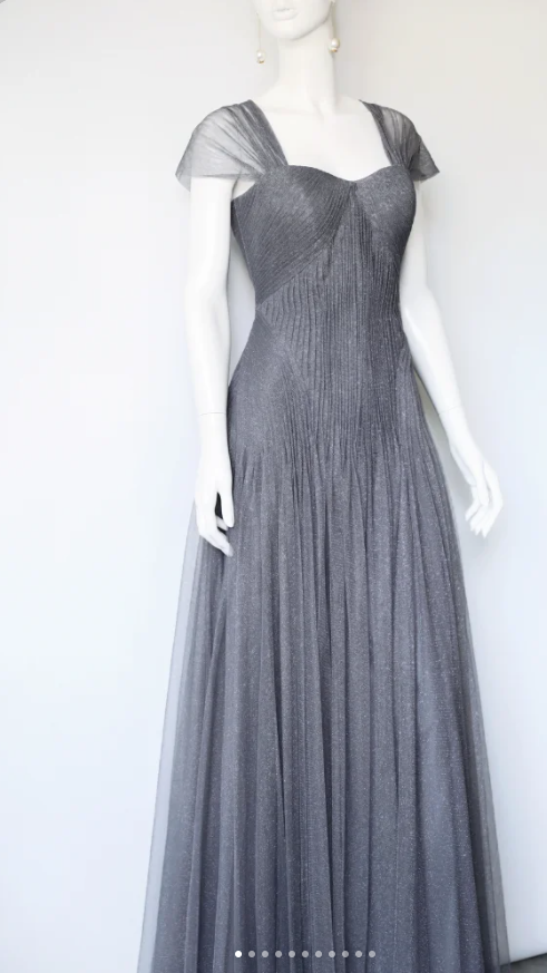 Vintage Sweetheart Neck Sheath Long Prom Dresses Tulle Dark Gray Evening Gowns ED04675