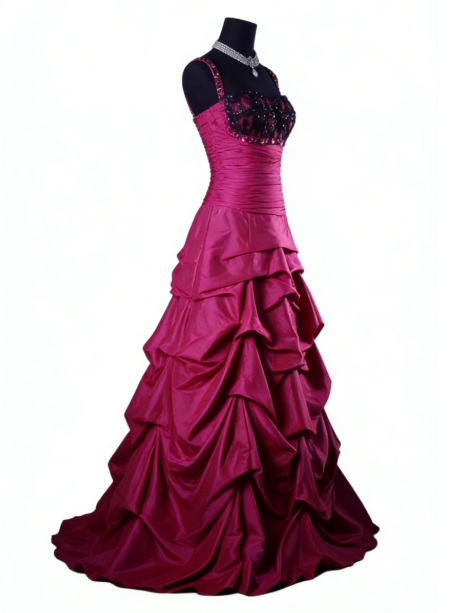 Gorgeous Spaghetti Strap A-Line Long Prom Dresses Taffeta Fuchsia Quinceanera Dresses Sweet 16 Dresses ED04689