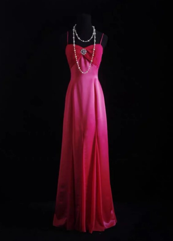 Vintage Spaghetti Strap Sheath Long Prom Dresses Satin Hot Pink Long Formal Dresses ED04671