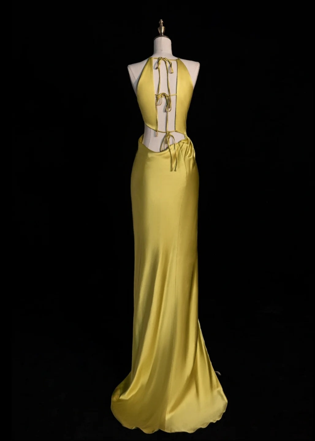 Simple Jewel Sheath Long Prom Dresses Satin Yellow Formal Dresses ED04699