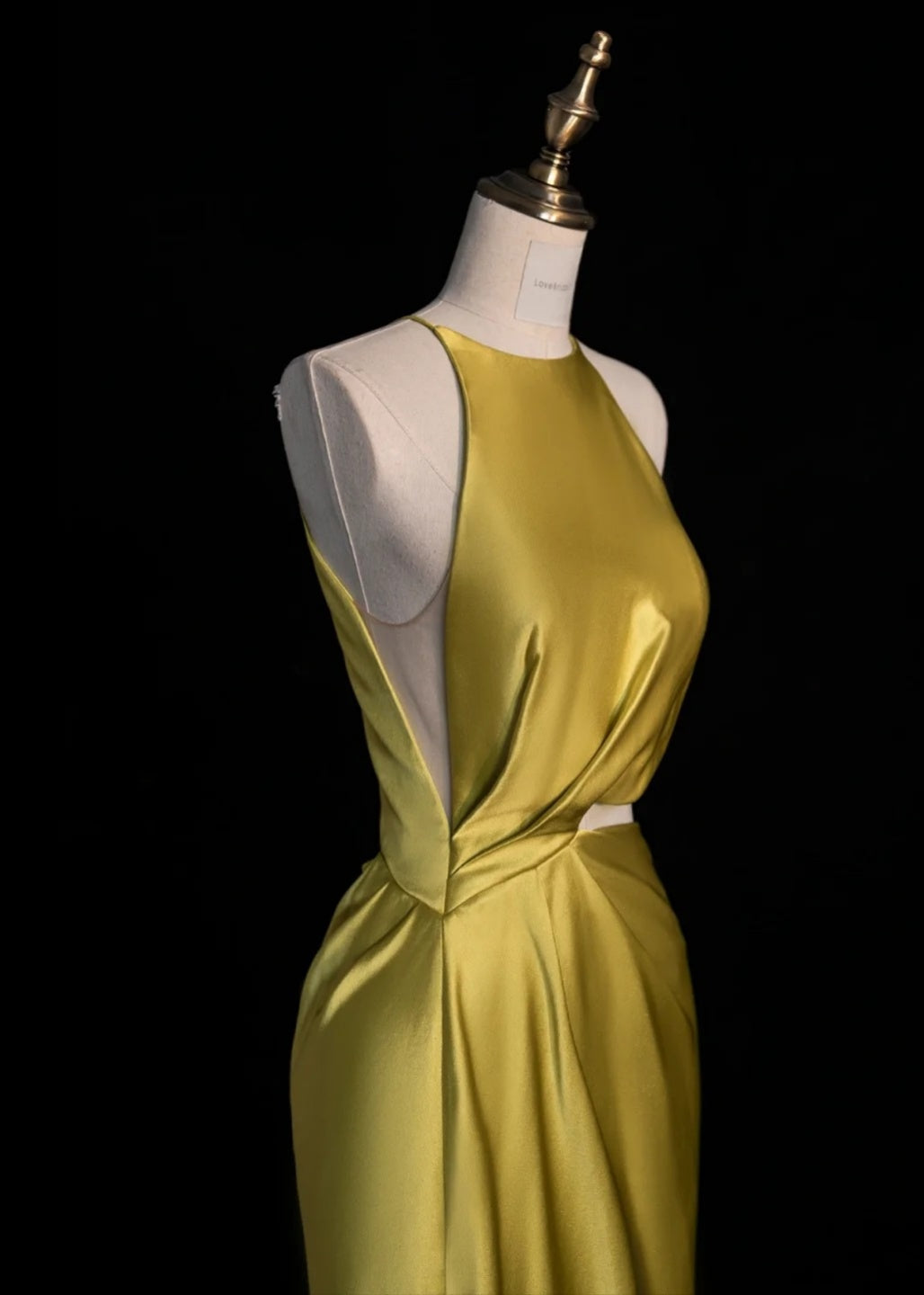 Simple Jewel Sheath Long Prom Dresses Satin Yellow Formal Dresses ED04699