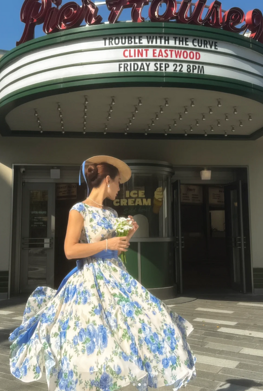 Vintage Jewel A-Line Chiffon Floral Short Prom Dresses Elegant Blue Birthday Dresses with Short Sleeves ED04701