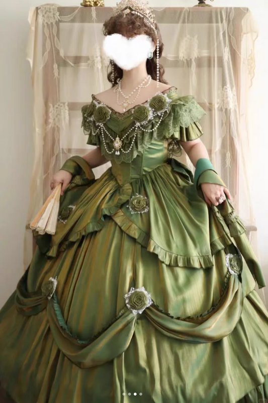 Fairy V-neck A-Line Short Prom Dresses Lace Satin Birthday Dresses Green Lolita Dress ED04702