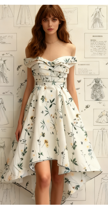 Elegant Strapless A-Line Short Prom Dresses Floral Chiffon Guest Dresses Sleeveless Birthday Dresses ED04704