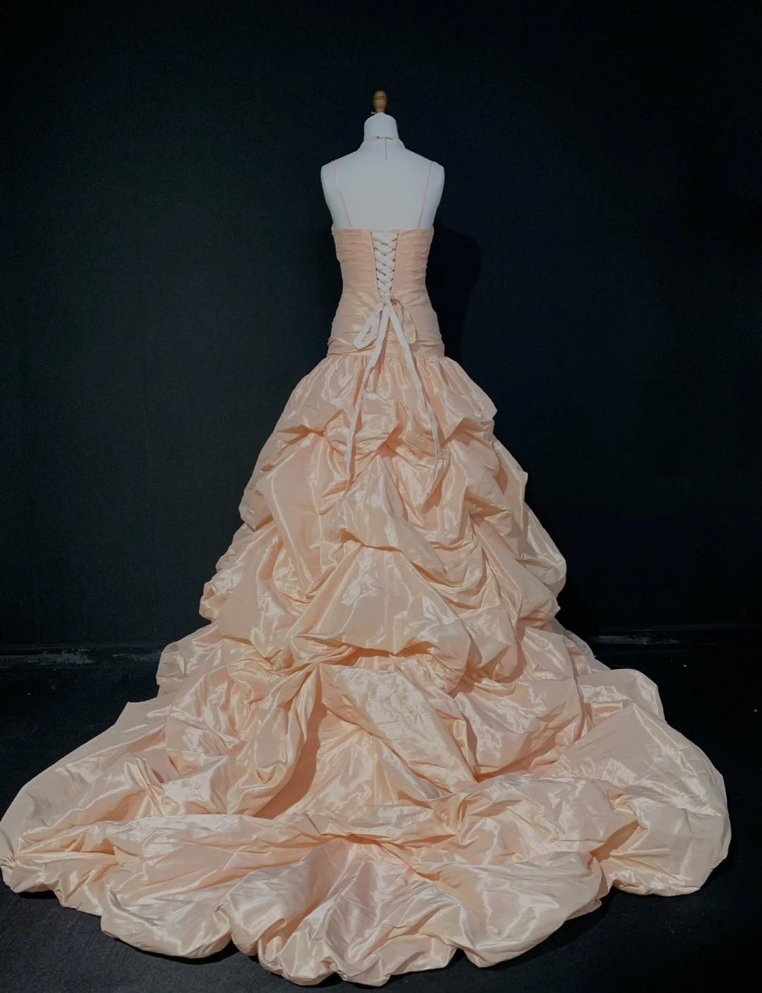 Gorgeous Spaghetti Strap Ball Gown Long Prom Dresses Taffeta Blush Pink Quinceanera Dresses Sweet 16 Dress ED04713