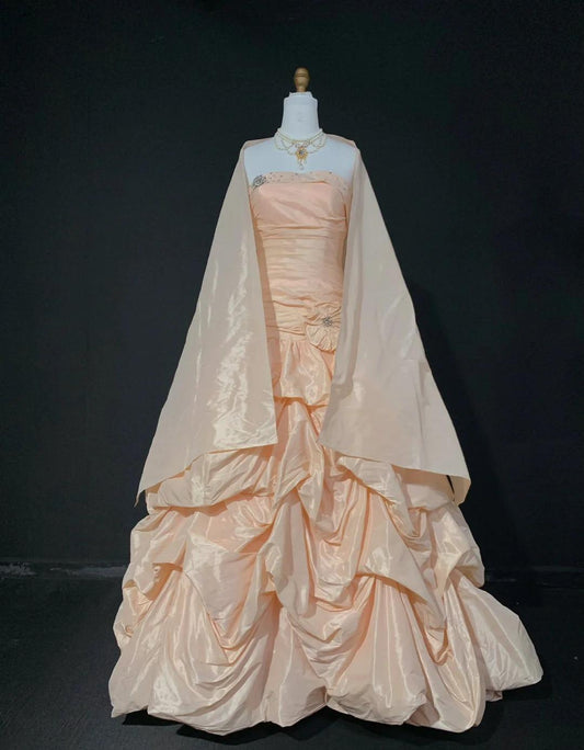 Gorgeous Spaghetti Strap Ball Gown Long Prom Dresses Taffeta Blush Pink Quinceanera Dresses Sweet 16 Dress ED04713