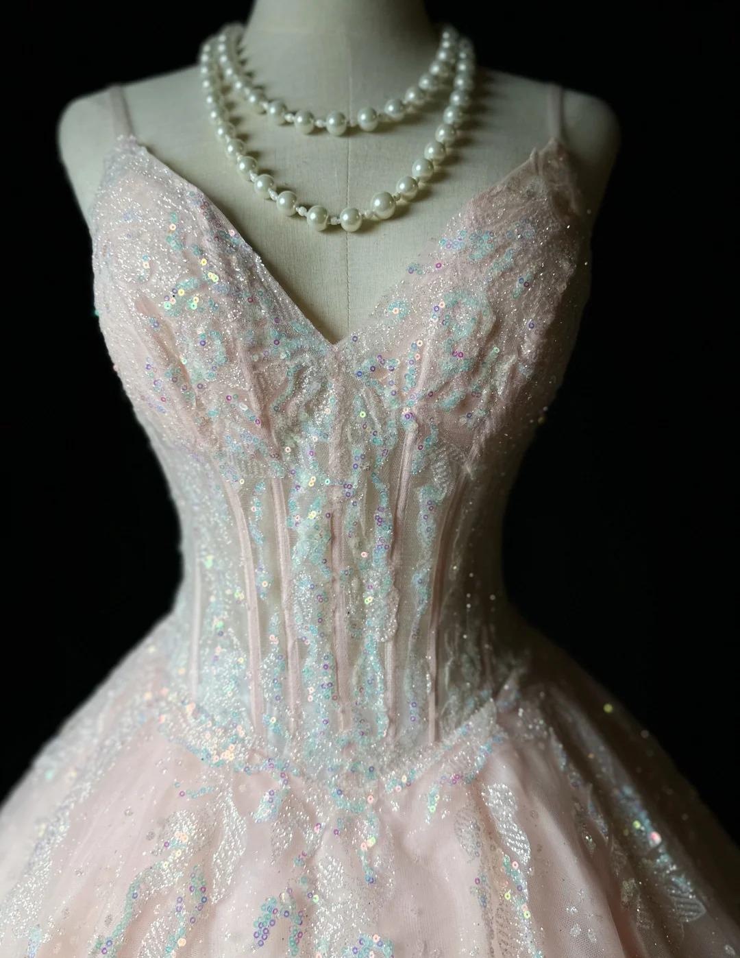 Robes d'anniversaire élégantes bleu dégradé, col en V, paillettes, mousseline, fourreau, robes de bal, robes de soirée ED04456