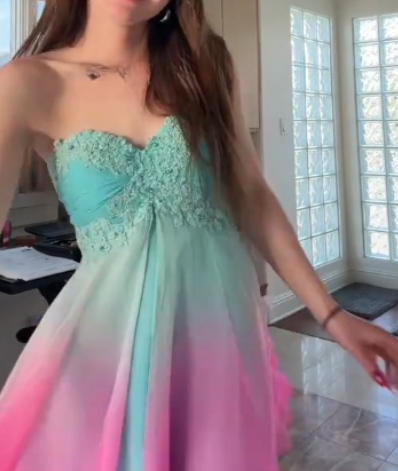 Robes d'anniversaire élégantes bleu dégradé, col en V, paillettes, mousseline, fourreau, robes de bal, robes de soirée ED04456