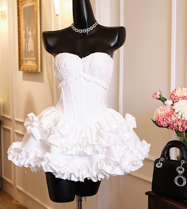 Cute Strapless Ball Gown White Birthday Dresses Sexy Christmas Dress ED04736