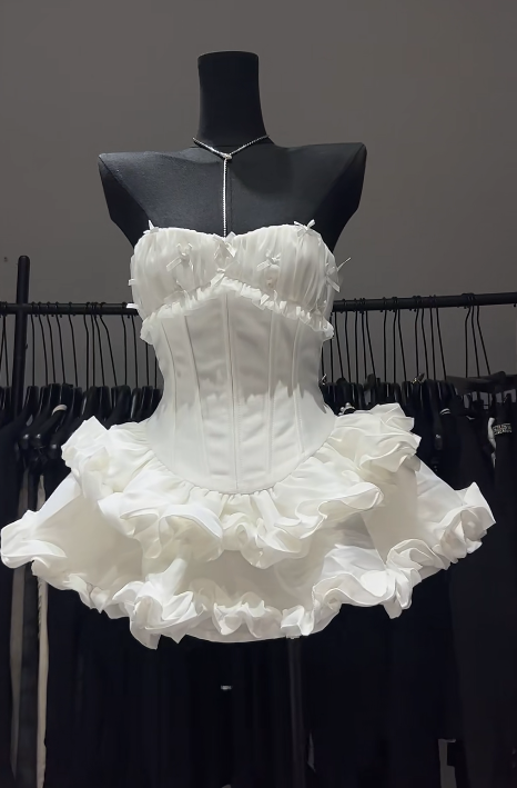 Cute Strapless Ball Gown White Birthday Dresses Sexy Christmas Evening Dress ED04736
