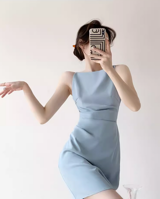 French blue sleeveless short suspender skirt ED0473