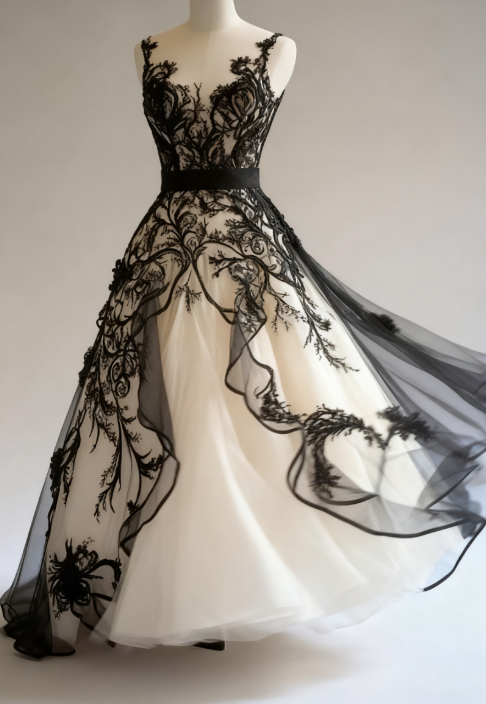 Glam V-neck Ball Gown Tulle Long Prom Dresses Black Lace Quinceanera Dresses Sweet 16 Dress ED04754