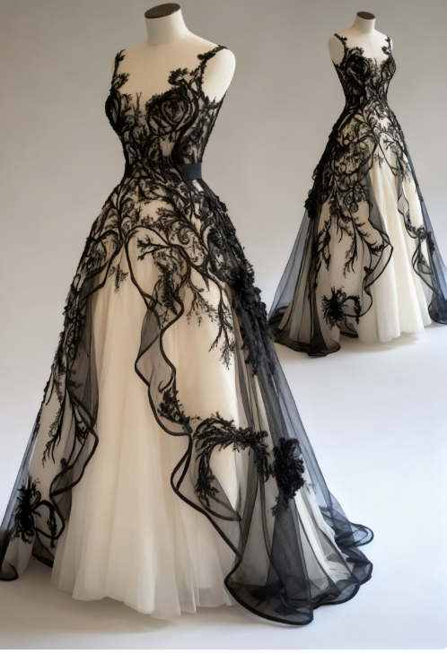 Glam V-neck Ball Gown Tulle Long Prom Dresses Black Lace Quinceanera Dresses Sweet 16 Dress ED04754