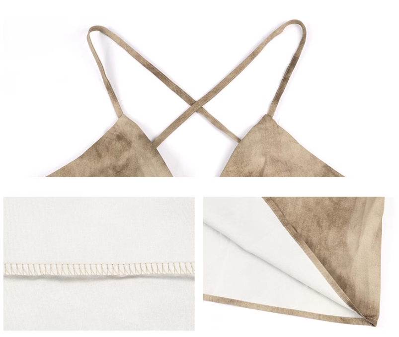 Braunes A-Linien-Neckholder-Straps-V-Ausschnitt-rückenfreies Kleid ED0475