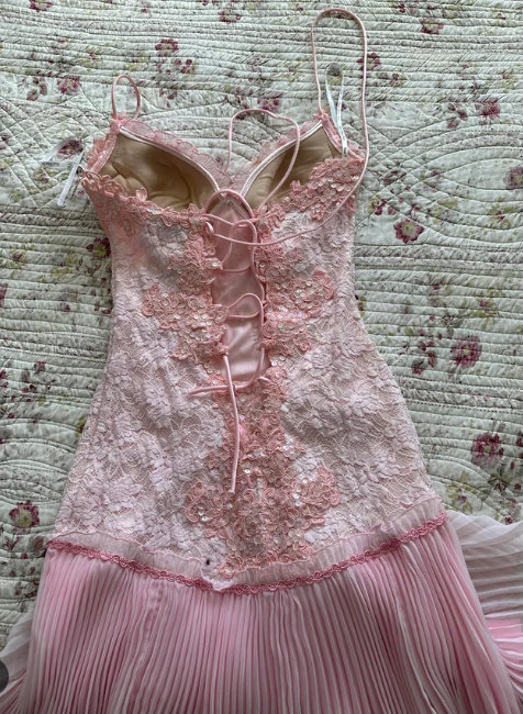 Sweet Pink Spaghetti Strap Chiffon Party Dresses Lace Applique Short Prom Dresses Homecoming Dress ED04761