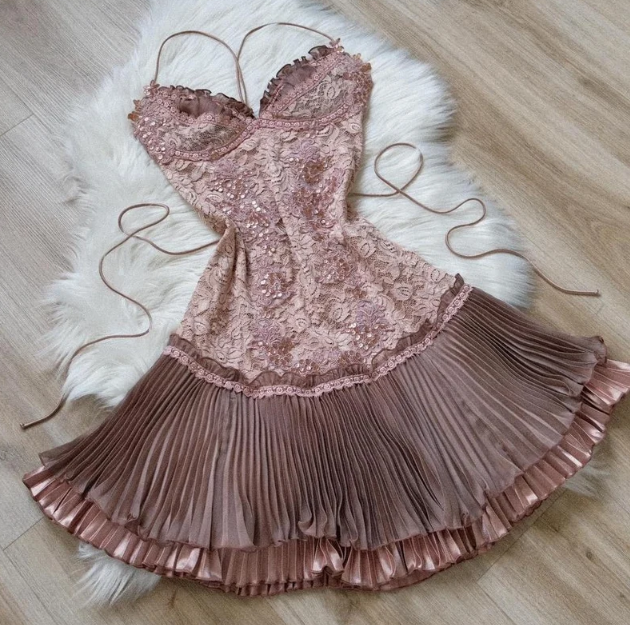 Sweet Pink Spaghetti Strap Chiffon Party Dresses Lace Applique Short Prom Dresses Homecoming Dress ED04761