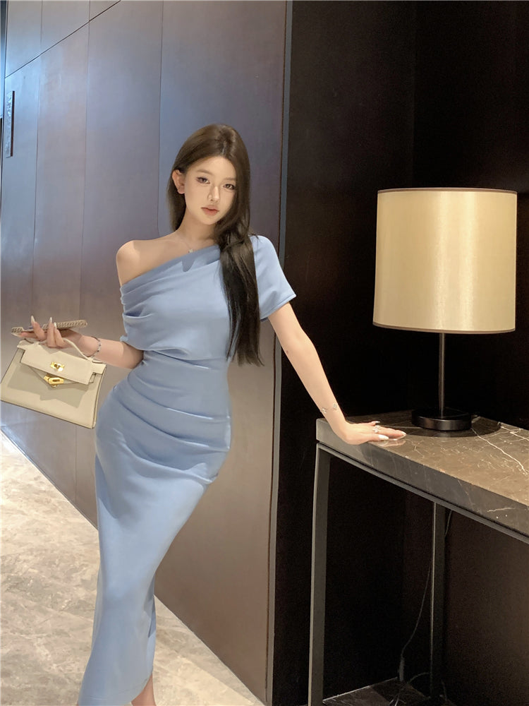 Temperament sexy schlank off-schulter kurzarm kleid ED0476