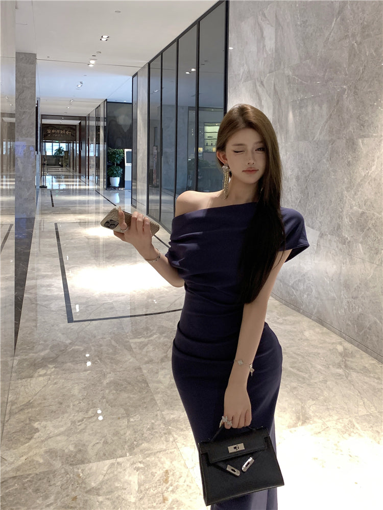 Temperament sexy schlank off-schulter kurzarm kleid ED0476