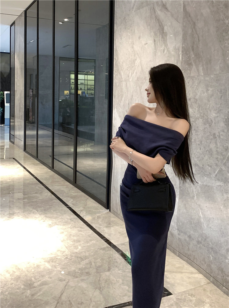 Temperament sexy schlank off-schulter kurzarm kleid ED0476