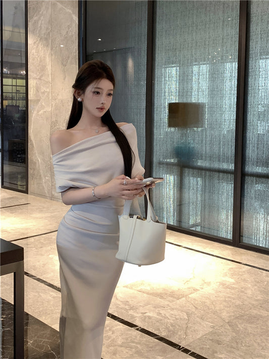 Temperament sexy slim off-shoulder short-sleeved dress ED0476