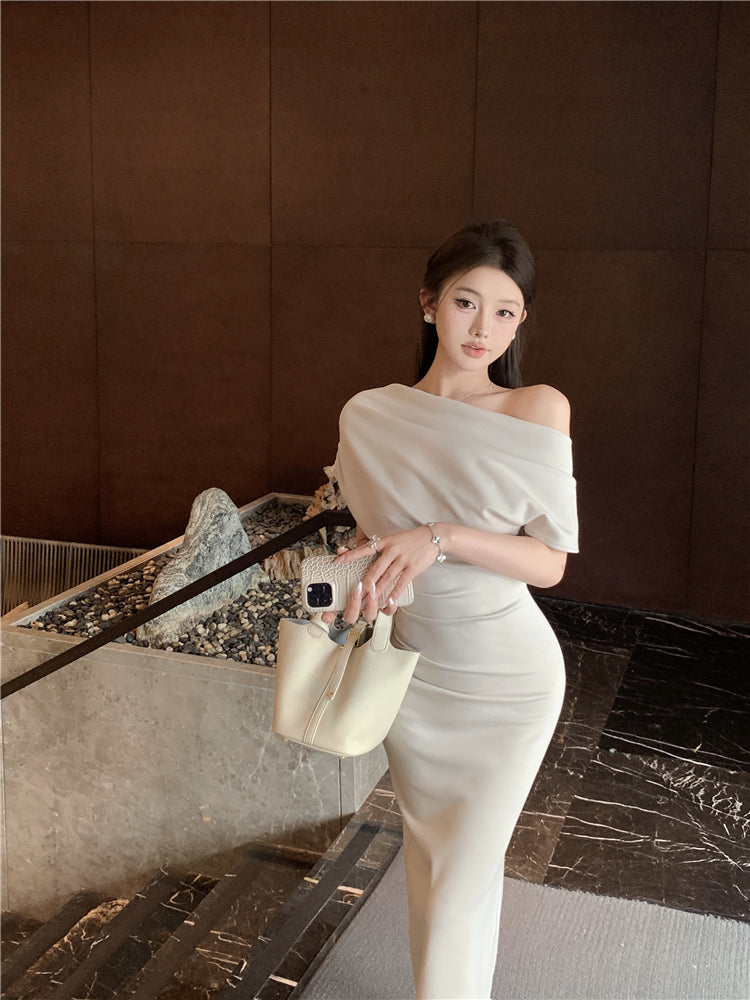 Temperament sexy schlank off-schulter kurzarm kleid ED0476
