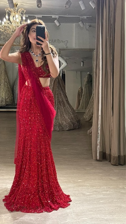 Elegant Two-Piece Mermaid Long Prom Dresses Sequin Red New Year's Eve Dresses ED04780