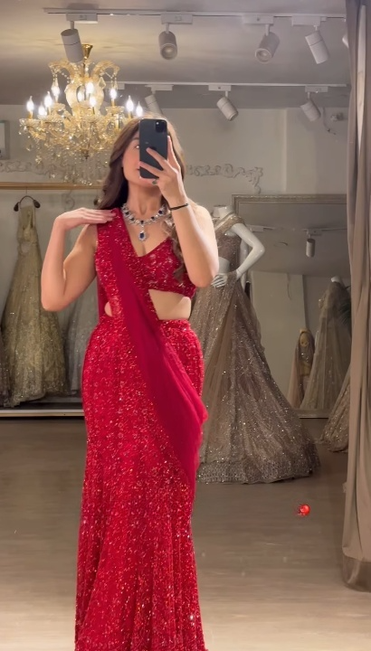 Elegant Two-Piece Mermaid Long Prom Dresses Sequin Red New Year's Eve Dresses ED04780