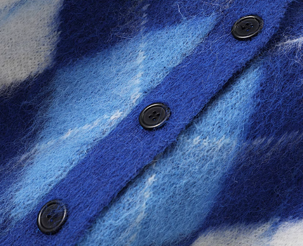 Cardigan mi-long en maille jacquard à gros diamants de style coréen ED0478