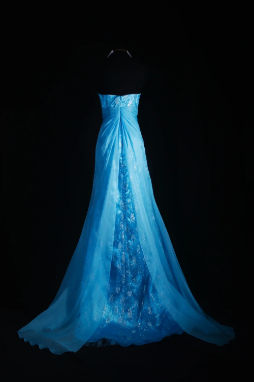 Robes d'anniversaire élégantes bleu dégradé, col en V, paillettes, mousseline, fourreau, robes de bal, robes de soirée ED04456