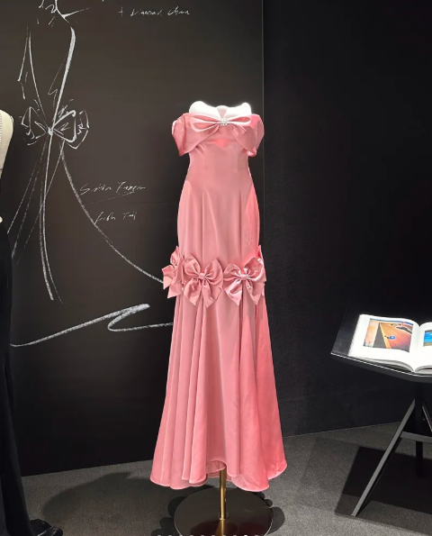 Sweet Off-the-shoulder Sheath Long Prom Dresses Satin Pink Evening Dresses Cute Birthday Dresses ED04797