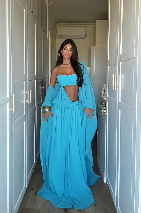 Sexy Sheath Long Prom Dresses Chiffon Blue Formal Dresses Birthday Dresses ED04800