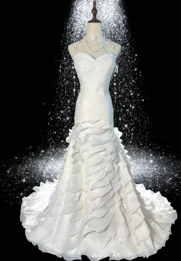 Elegant Sweetheart Neck Mermaid Long Wedding Dresses Chiffon Sleeveless Bridal Gowns White Bridal Dresses ED04807