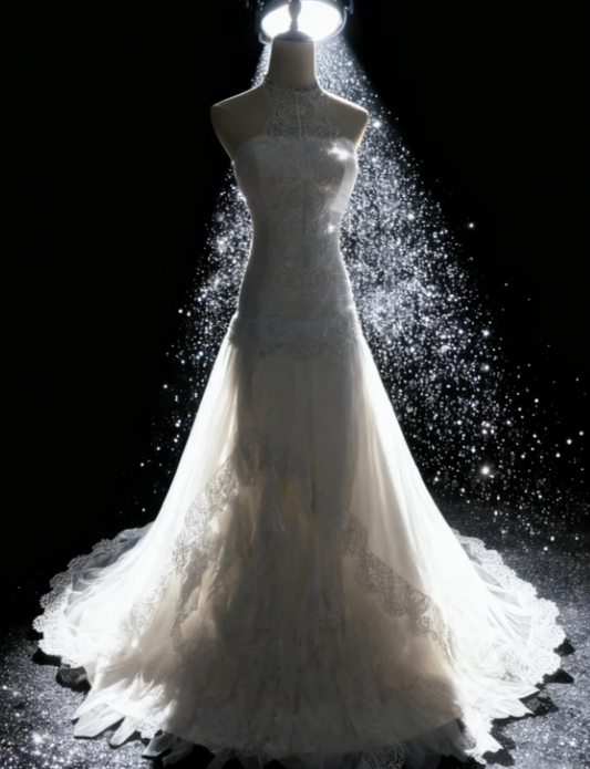 Vintage Halter Neck Sheath Long Wedding Dresses Sleeveless Bridal Gowns Tulle Lace Bridal Dresses ED04813