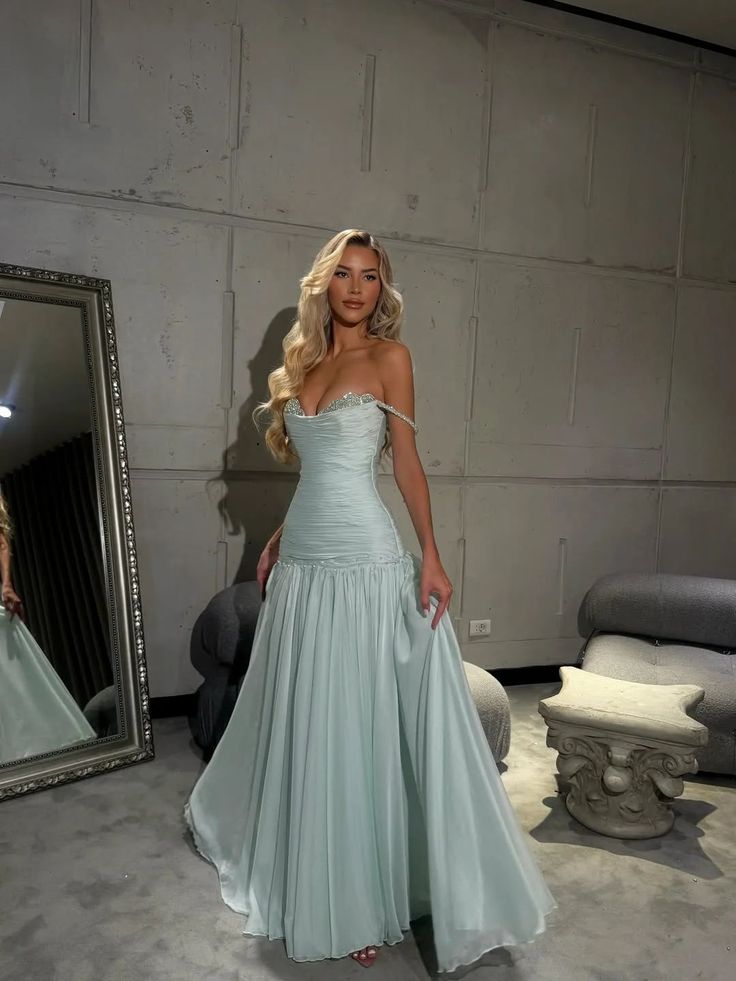 Robes d'anniversaire élégantes bleu dégradé, col en V, paillettes, mousseline, fourreau, robes de bal, robes de soirée ED04456
