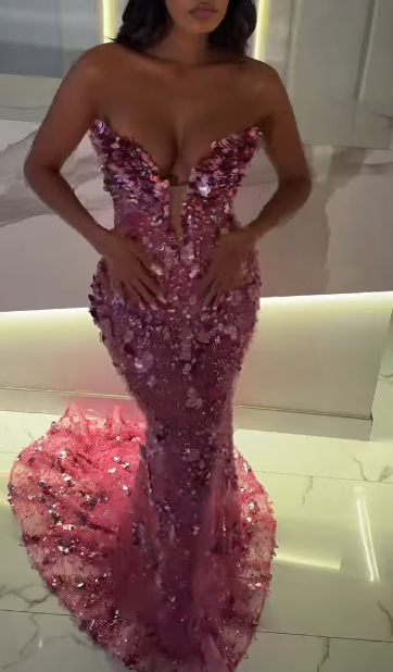 Sexy Sweetheart Mermaid Pink Long Prom Dresses Tulle Sequin Pink Evening Dresses ED04828