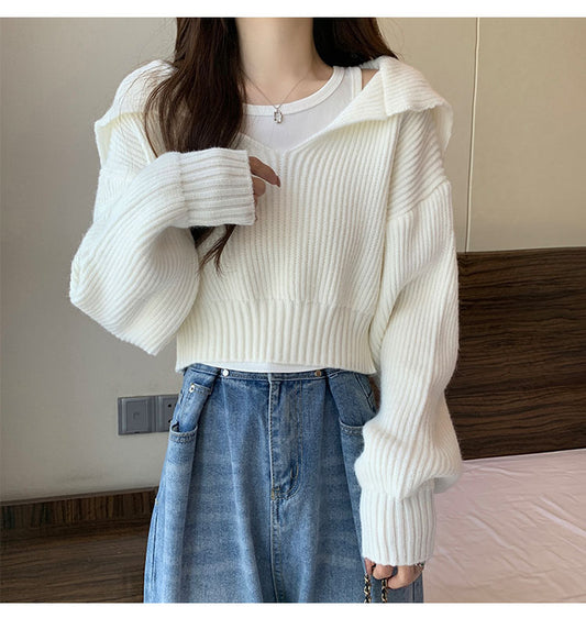 French lazy style cropped sweater ED0482