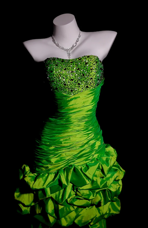 Vintage Strapless Bodycon Hi-lo Prom Dresses Taffeta Green Formal Dresses Green Halloween Dresses ED04837