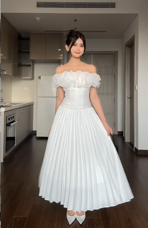 Elegant Off-the-shoulder Sheath Ankle-length Formal Dresses Pleated White Birthday Chiffon White Wedding Guest Dresses ED04839