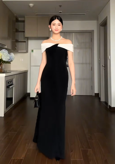 Elegant Off-the-shoulder Sheath Long Formal Dresses Satin Black Evening Dresses ED04840