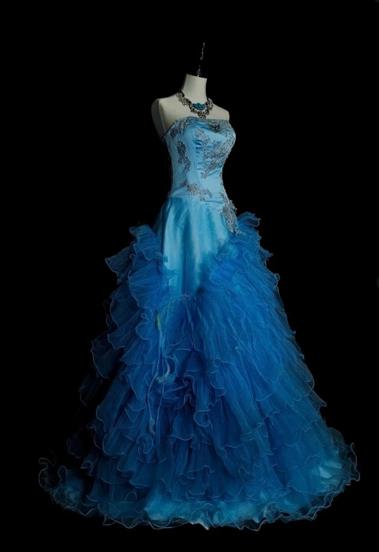 Fairy Strapless Ball Gown Blue Long Prom Dresses Tulle Blue Quinceanera Dresses Sweet 16 Dress ED04842